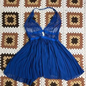 Victorias Secret Lace Mesh Halter Blue Mini Dress Small